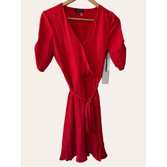 1. State Red Animal Print Short Sleeve Wrap Mini Dress Size 0 - Picture 2 of 10